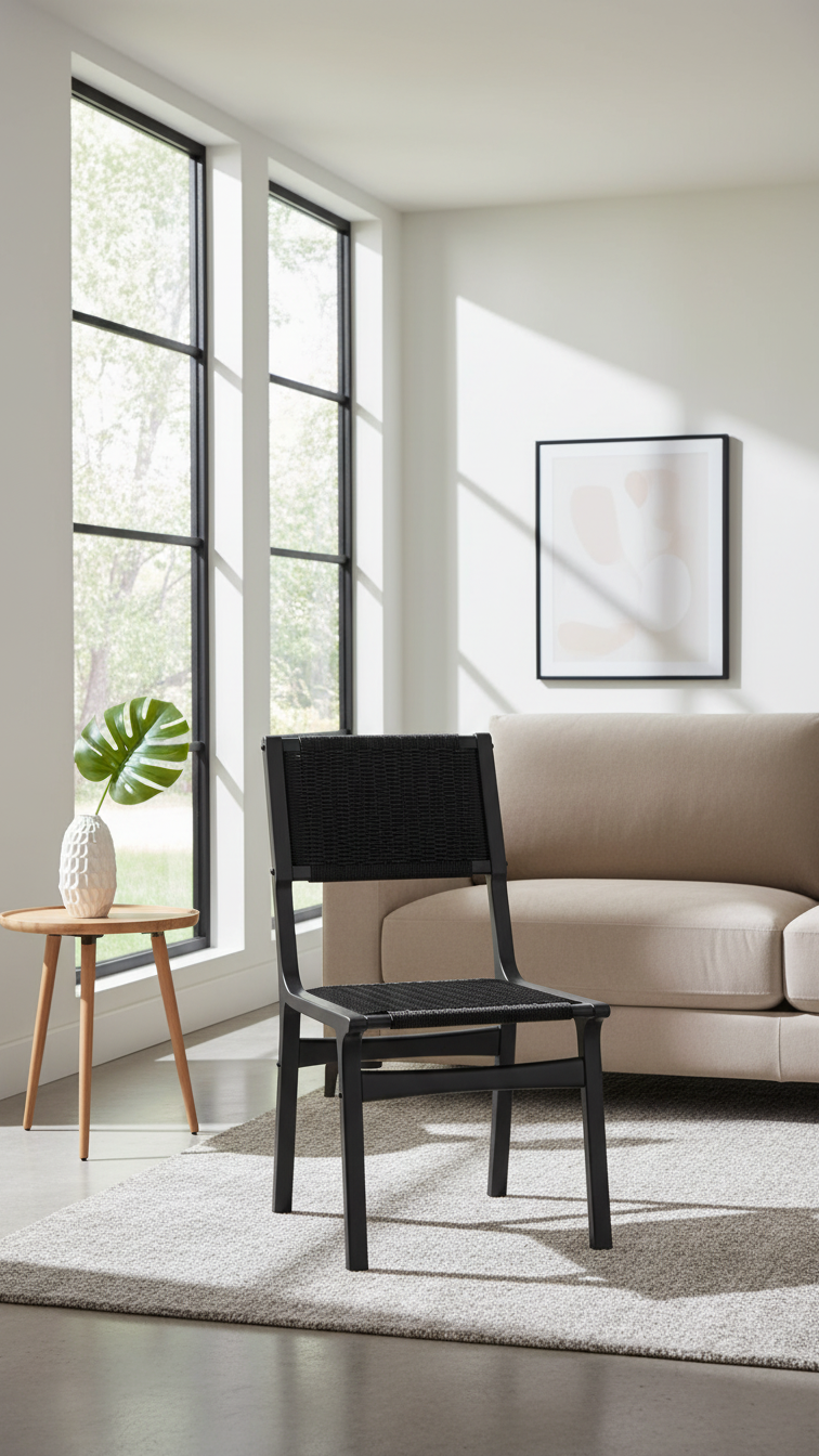 Ceylon Woven Dining Chair, Wooden Frame Armless Accent Chair for Kitchen - Yalz Store