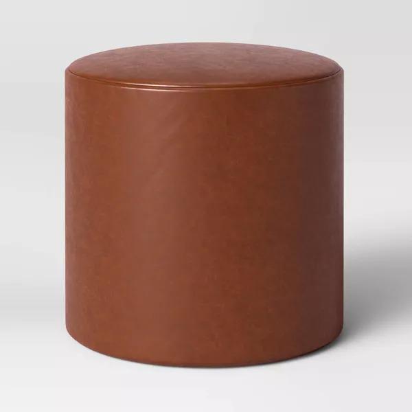 Bodrum Round Upholstered Ottoman Caramel Faux Leather - Threshold Padded, No Assembly Required