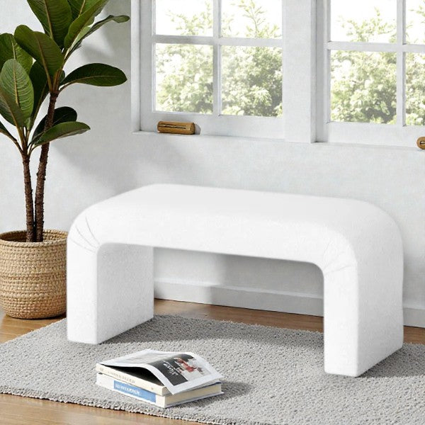 Cicely Waterfall Bench Cream Boucle - Threshold: Padded, No Assembly, Bedroom Furniture - Yalz Store