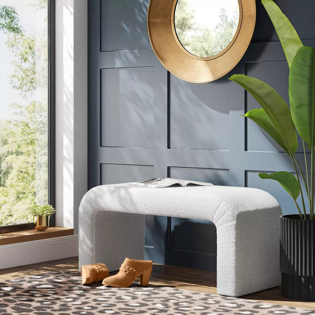 Cicely Waterfall Bench Cream Boucle - Threshold: Padded, No Assembly, Bedroom Furniture