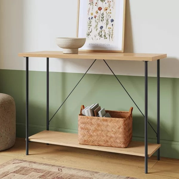 Wood and Metal Dorm Console Table Natural - Room Essentials