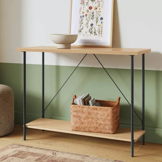 Wood and Metal Dorm Console Table Natural - Room Essentials