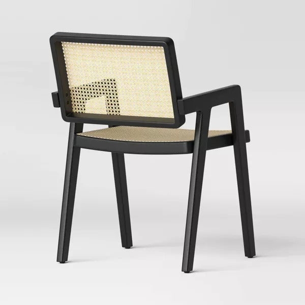 Wood Framed Woven Panel Dining Chair Black (FA) - Threshold: Polyester, No Assembly, 225lb Capacity