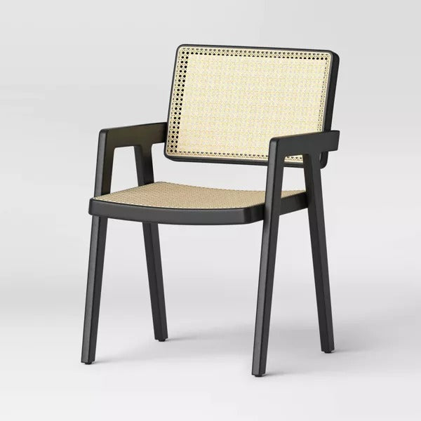 Wood Framed Woven Panel Dining Chair Black (FA) - Threshold: Polyester, No Assembly, 225lb Capacity