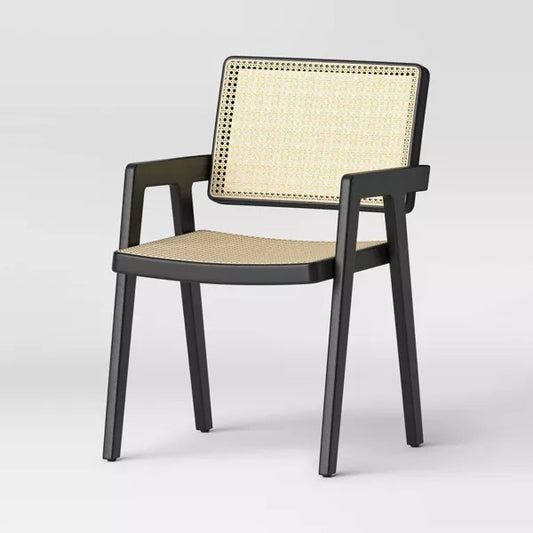 Wood Framed Woven Panel Dining Chair Black (FA) - Threshold: Polyester, No Assembly, 225lb Capacity