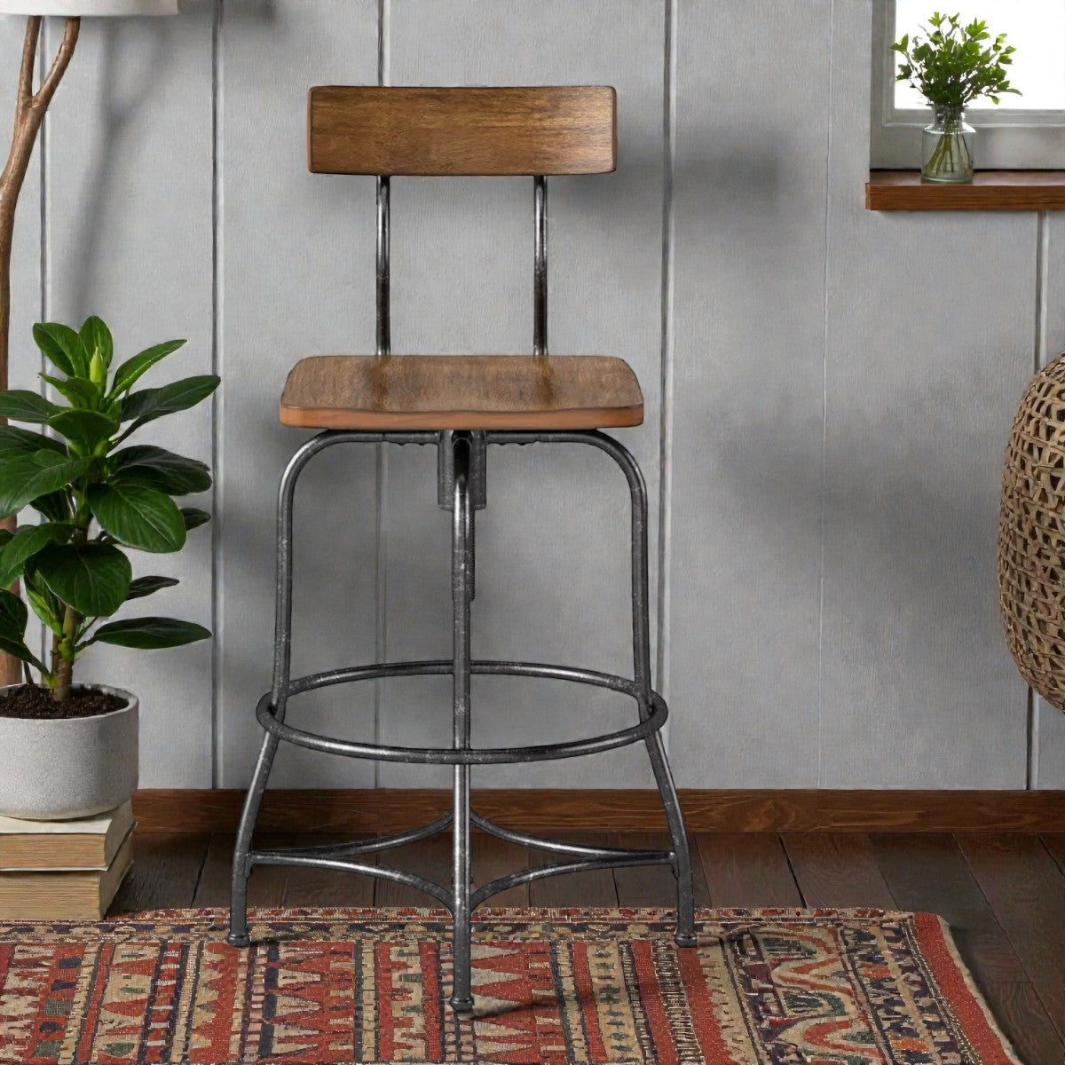 Woodsboro Adjustable Barstool Brown - Threshold: Metal Frame, Wood Seat, Home Bar Furniture - Yalz Store