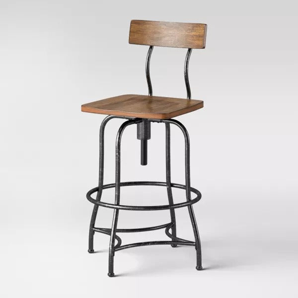 Woodsboro Adjustable Barstool Brown - Threshold: Metal Frame, Wood Seat, Home Bar Furniture