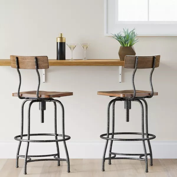 Woodsboro Adjustable Barstool Brown - Threshold: Metal Frame, Wood Seat, Home Bar Furniture
