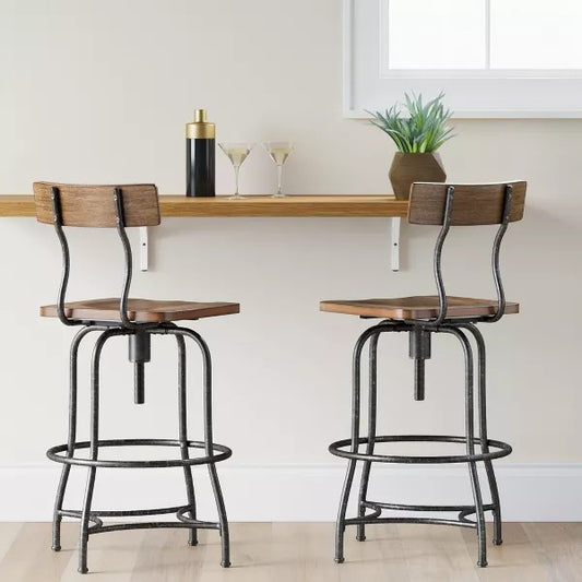 Woodsboro Adjustable Barstool Brown - Threshold: Metal Frame, Wood Seat, Home Bar Furniture