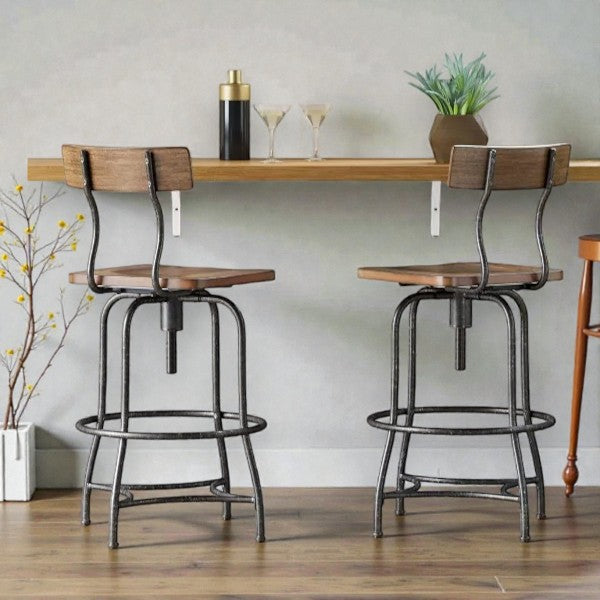 Woodsboro Adjustable Barstool Brown - Threshold: Metal Frame, Wood Seat, Home Bar Furniture - Yalz Store