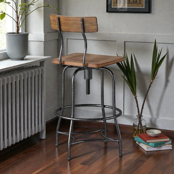 Woodsboro Adjustable Barstool Brown - Threshold: Metal Frame, Wood Seat, Home Bar Furniture - Yalz Store