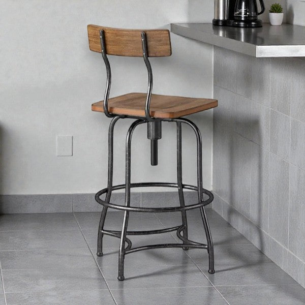 Woodsboro Adjustable Barstool Brown - Threshold: Metal Frame, Wood Seat, Home Bar Furniture - Yalz Store