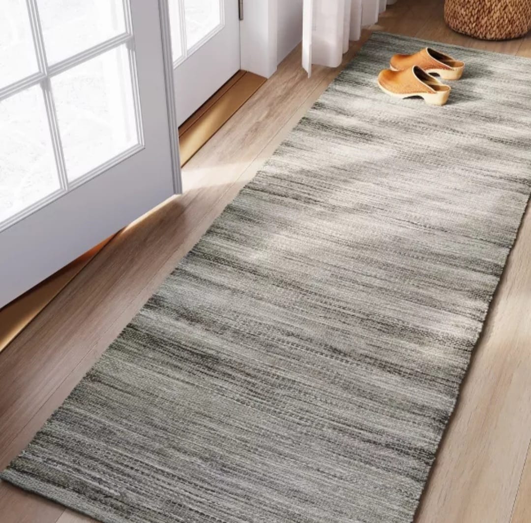 2'4"x7' Runner Woven Rug Gray - Threshold: Handmade Multi-Stripe Flat Pile, Jute & Cotton, Indoor Traditional Decor