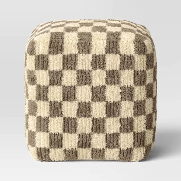 Checkerboard Pouf Cream/Brown - Threshold Ottoman, No Assembly