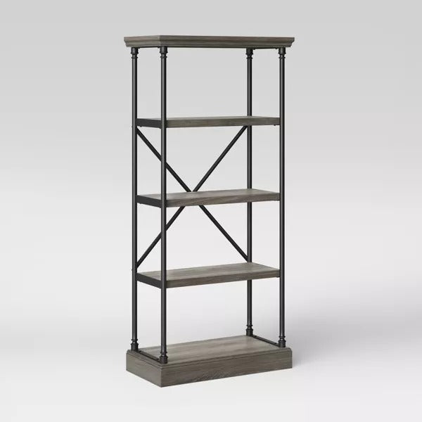 65" Conway Cast Iron Bookshelf Gray - Threshold: Industrial 4-Tier Metal Frame, Open Design, MDF Shelves
