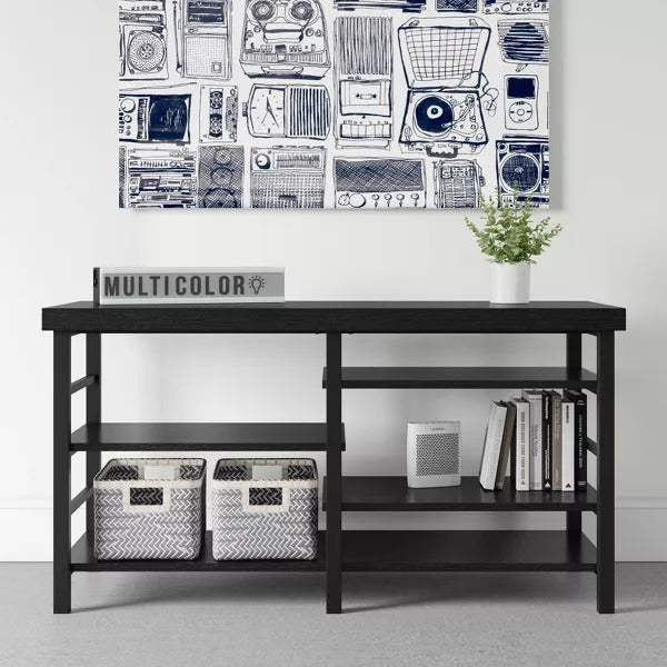 Adjustable Storage Dorm TV Stand for TVs up to 50" Black Wood Grain Finish - Room Essentials