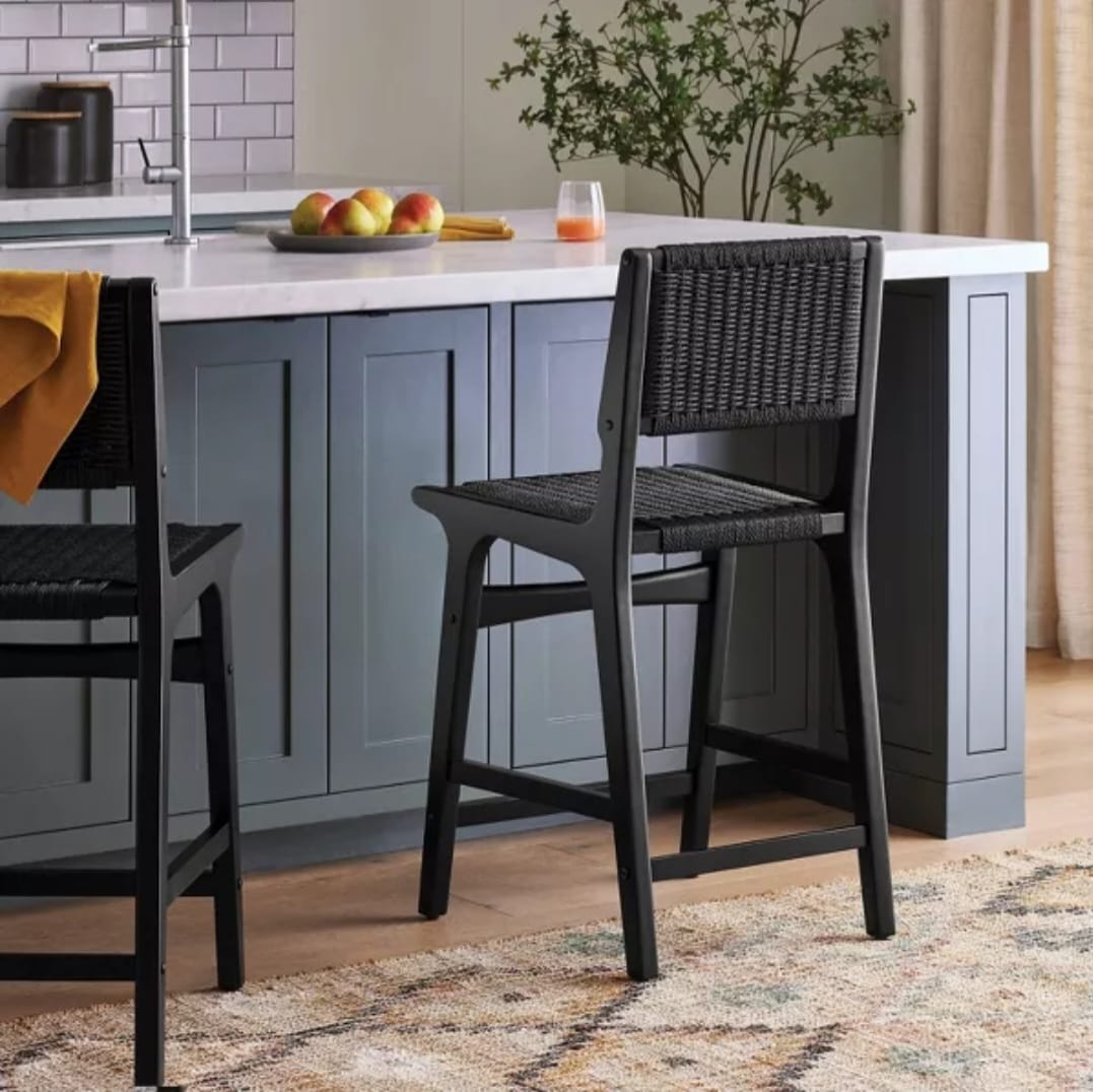 Ceylon Woven Counter Height Barstool Black - Threshold: Rubberwood Frame, Metal Hardware, Fixed 24" Seat Height