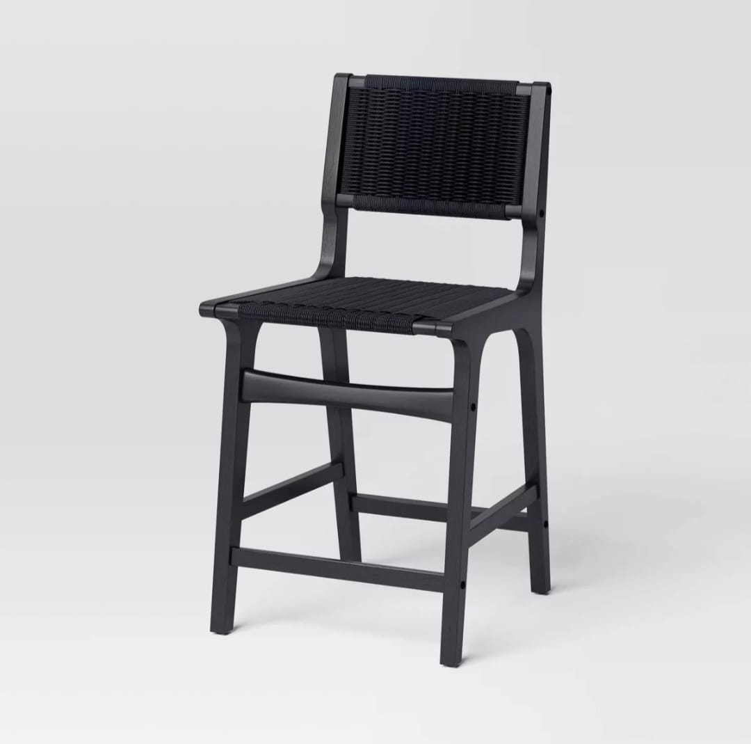 Ceylon Woven Counter Height Barstool Black - Threshold: Rubberwood Frame, Metal Hardware, Fixed 24" Seat Height