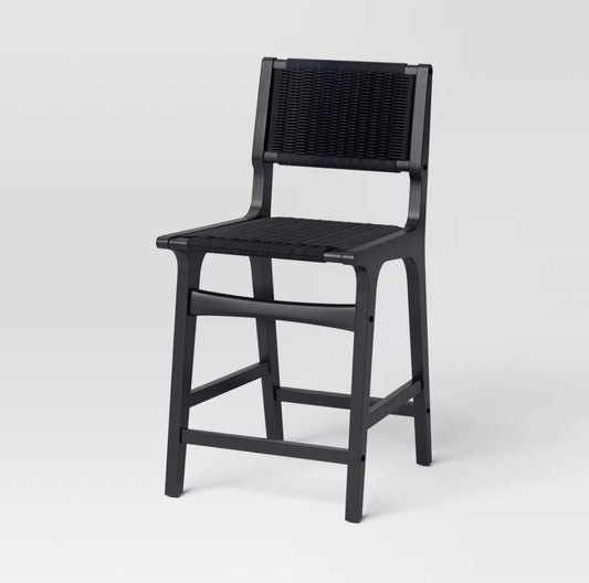 Ceylon Woven Counter Height Barstool Black - Threshold: Rubberwood Frame, Metal Hardware, Fixed 24" Seat Height
