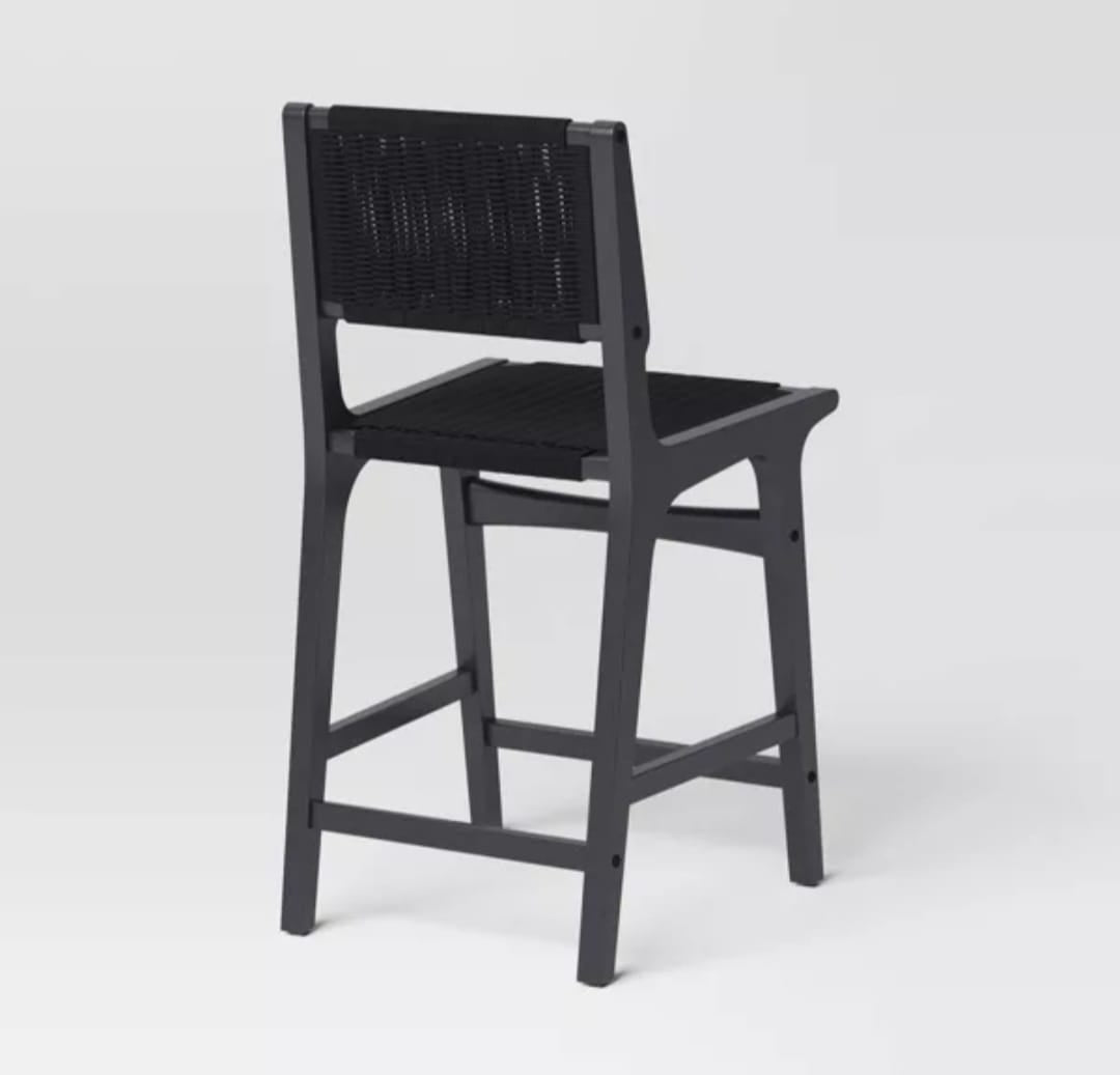 Ceylon Woven Counter Height Barstool Black - Threshold: Rubberwood Frame, Metal Hardware, Fixed 24" Seat Height