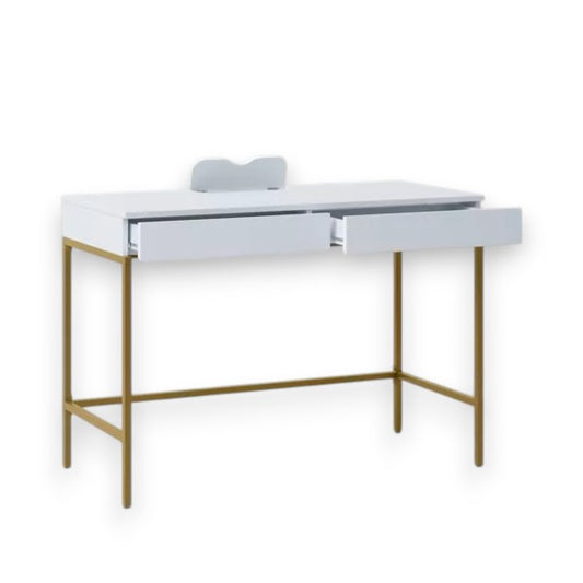 Loring Wood Writing Desk with Drawers and Charging Station White/Gold - Threshold: Home Office, USB Port - Yalz Store