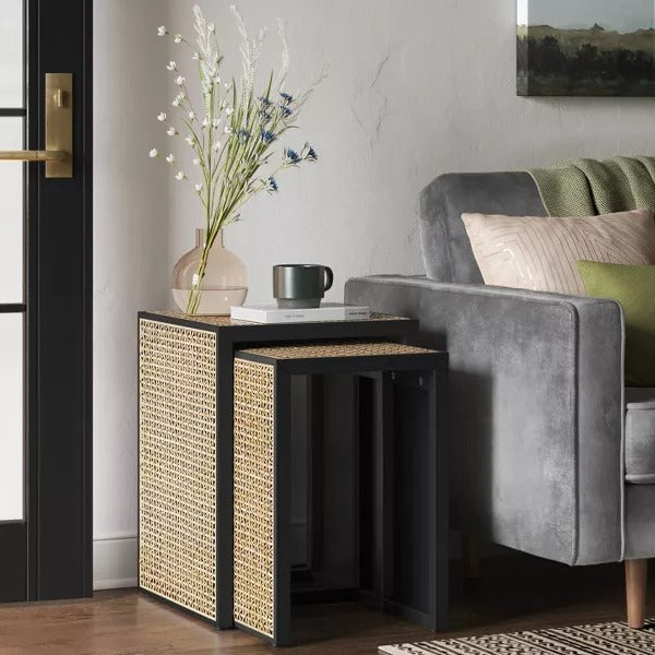 Nesting Accent Table Black/Natural (FA) - Threshold: Square Wood Composite End Table, 24" Height