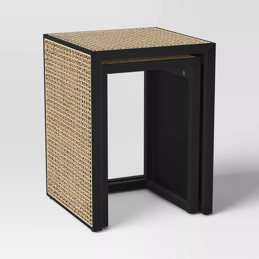 Nesting Accent Table Black/Natural (FA) - Threshold: Square Wood Composite End Table, 24" Height - Yalz Store