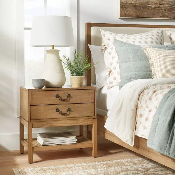 Elmira Nightstand Brown (KD) - Threshold designed with Studio McGee: 2 Drawers, Wood Veneer, Open Shelf