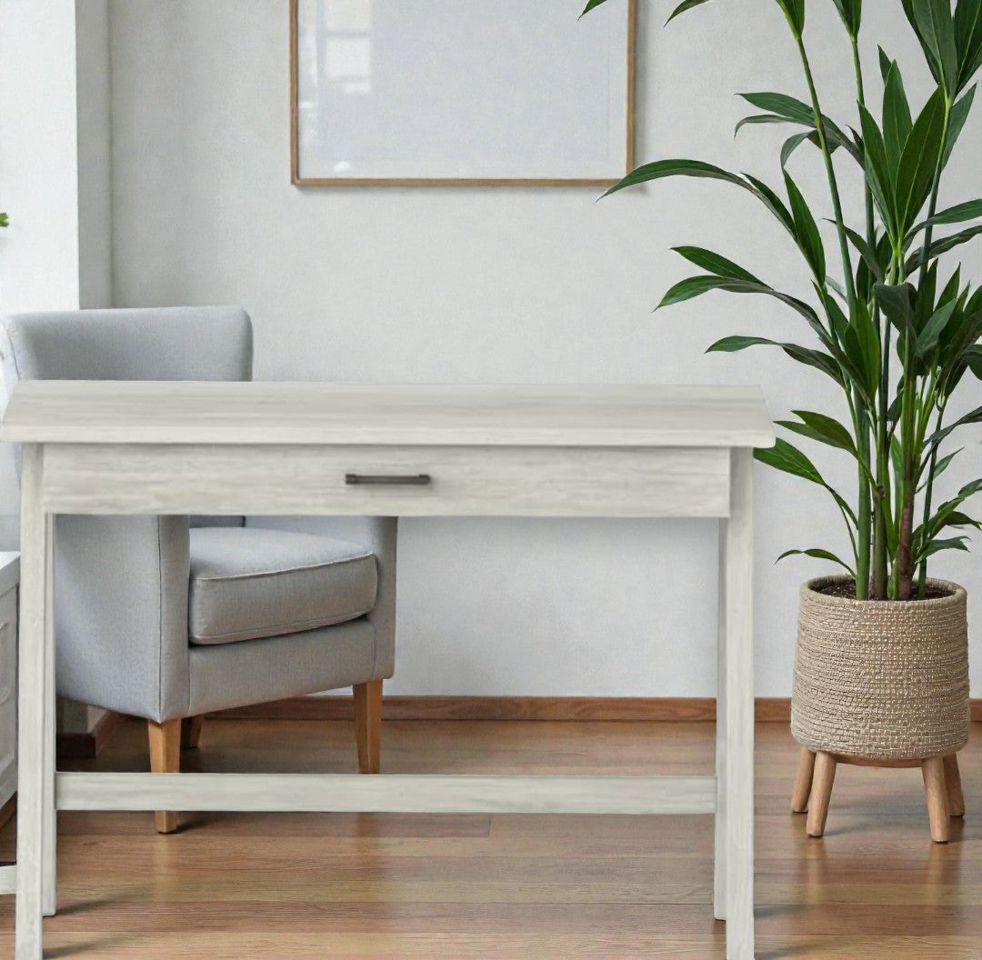 Paulo Wood Writing Desk with Drawer Weathered White - Threshold: Sleek Home Office Furniture, Laminate Surface, Metal Hardware - Yalz Store