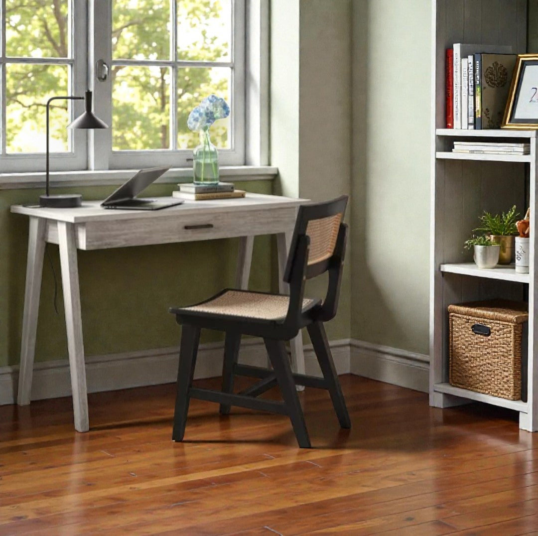 Paulo Wood Writing Desk with Drawer Weathered White - Threshold: Sleek Home Office Furniture, Laminate Surface, Metal Hardware - Yalz Store