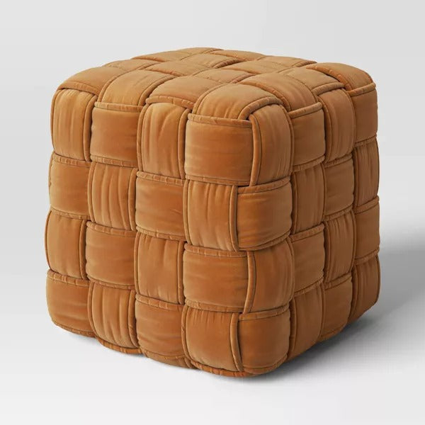 Square Woven Pouf Ottoman Gold Velvet - Threshold: Upholstered Cube, No Assembly Required