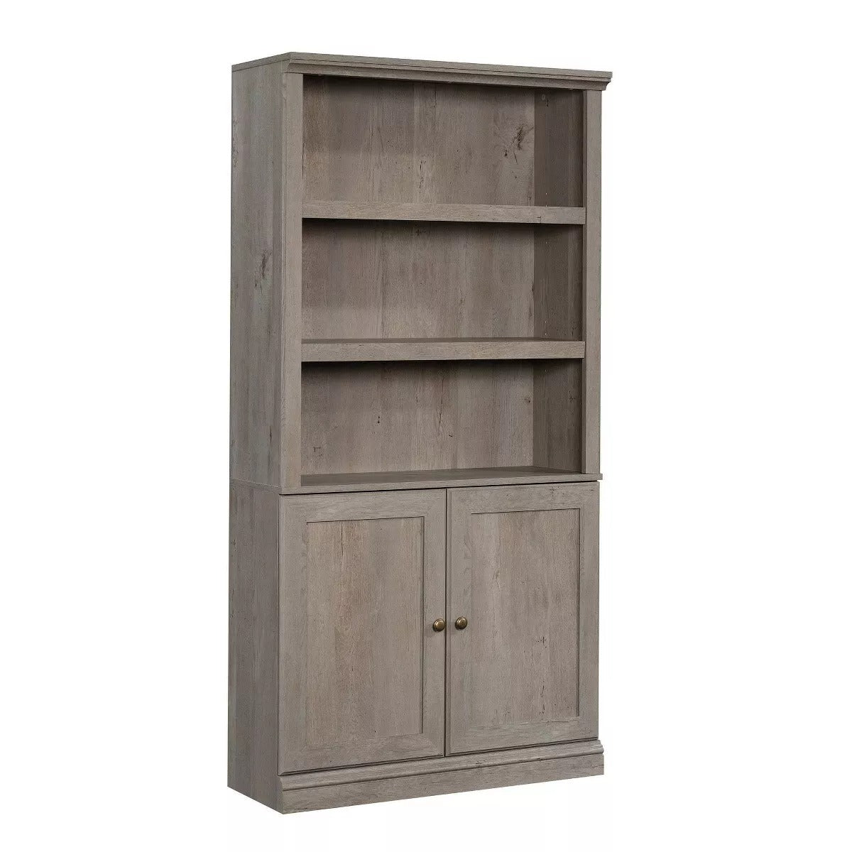 Sauder 70" 5 Shelf Bookcase with Doors Mystic Brown: Mid-Century Modern, MDF Frame, Vertical Storage