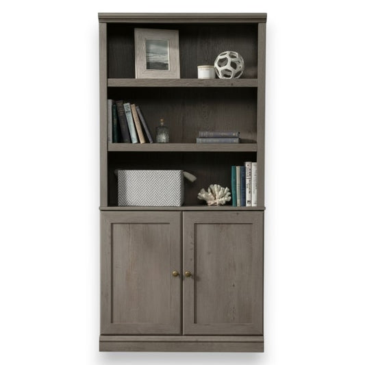 Sauder 70" 5 Shelf Bookcase with Doors Mystic Brown: Mid-Century Modern, MDF Frame, Vertical Storage - Yalz Store
