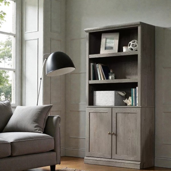 Sauder 70" 5 Shelf Bookcase with Doors Mystic Brown: Mid-Century Modern, MDF Frame, Vertical Storage - Yalz Store