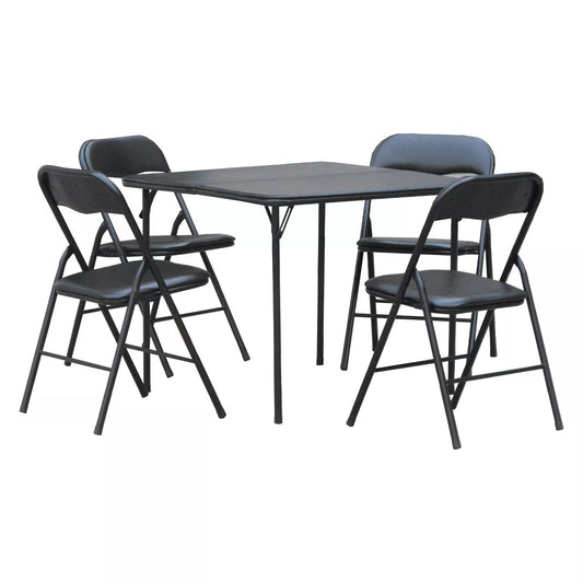 Peakform 5pc Folding Table Set Black: Vinyl Padded, Space-Saving Storage, No Tools Assembly (Please be advised that sets may be missing pieces or otherwise incomplete.