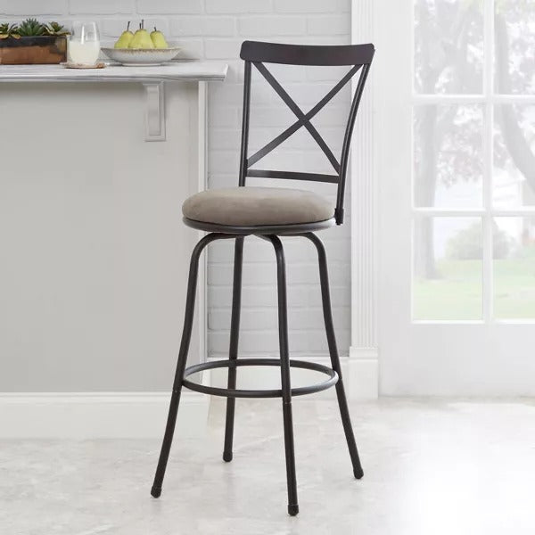Karson Adjustable Height X Barstool Light Bronze - Holli Furniture: Swivel, Upholstered, Metal Frame