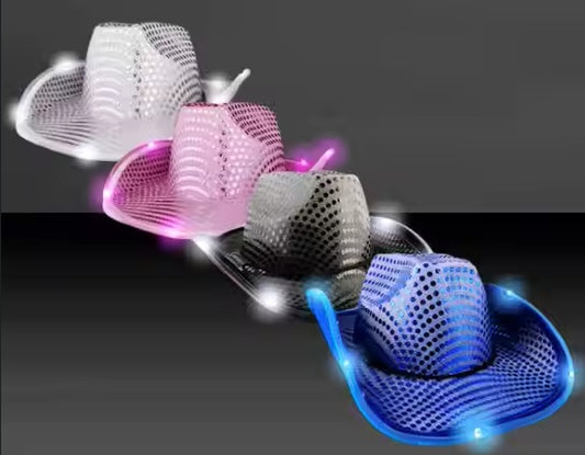 LED Flashing Light up Cowboy Hat with Sequins for Party Performance