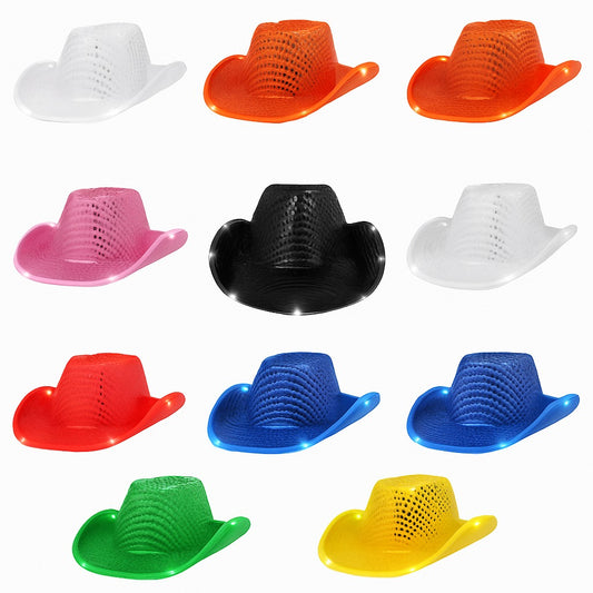 LED Flashing Light up Cowboy Hat with Sequins for Party Performance
