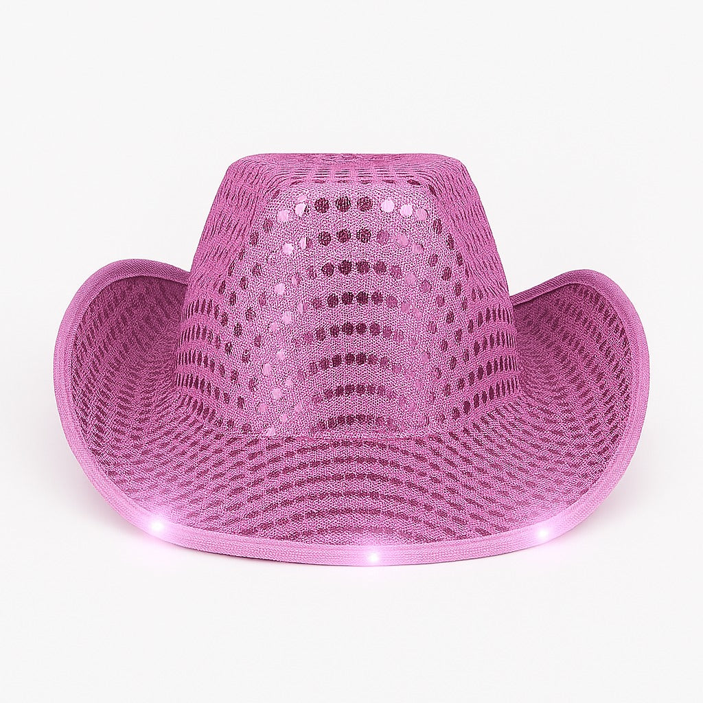 LED Flashing Light up Cowboy Hat with Sequins for Party Performance