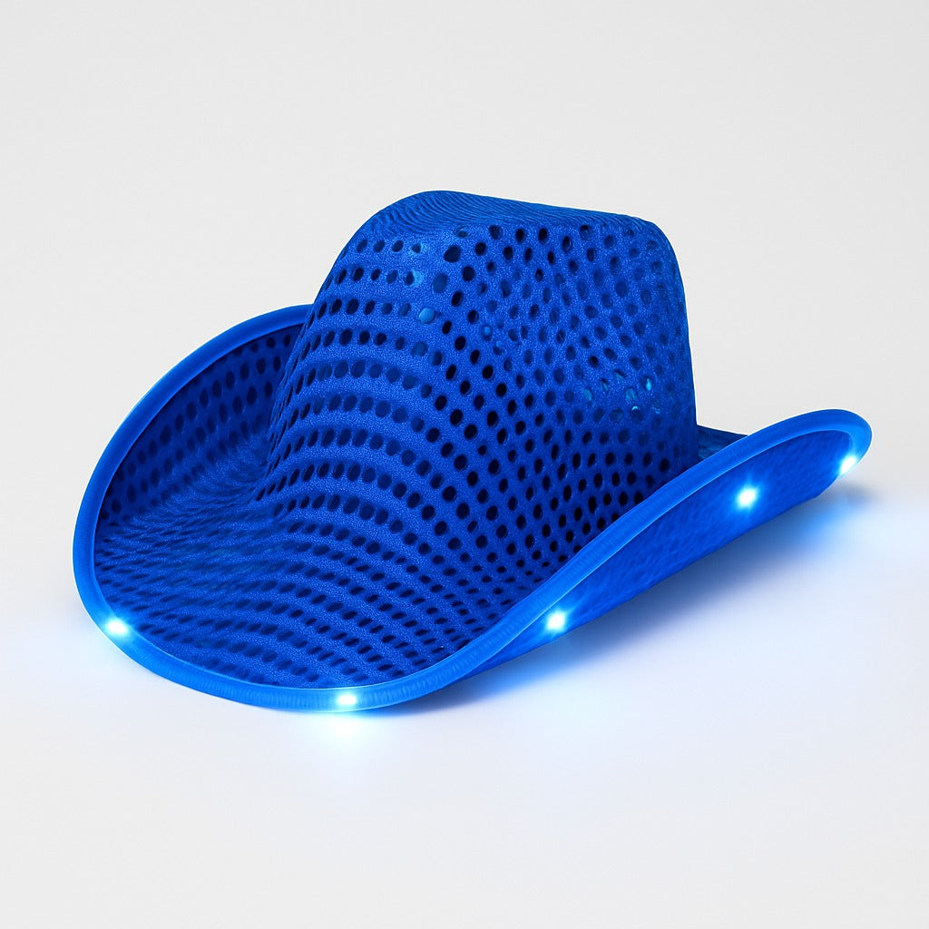 LED Flashing Light up Cowboy Hat with Sequins for Party Performance