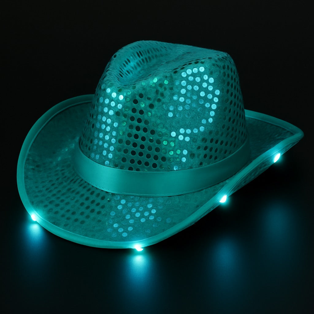 LED Flashing Light up Cowboy Hat with Sequins for Party Performance