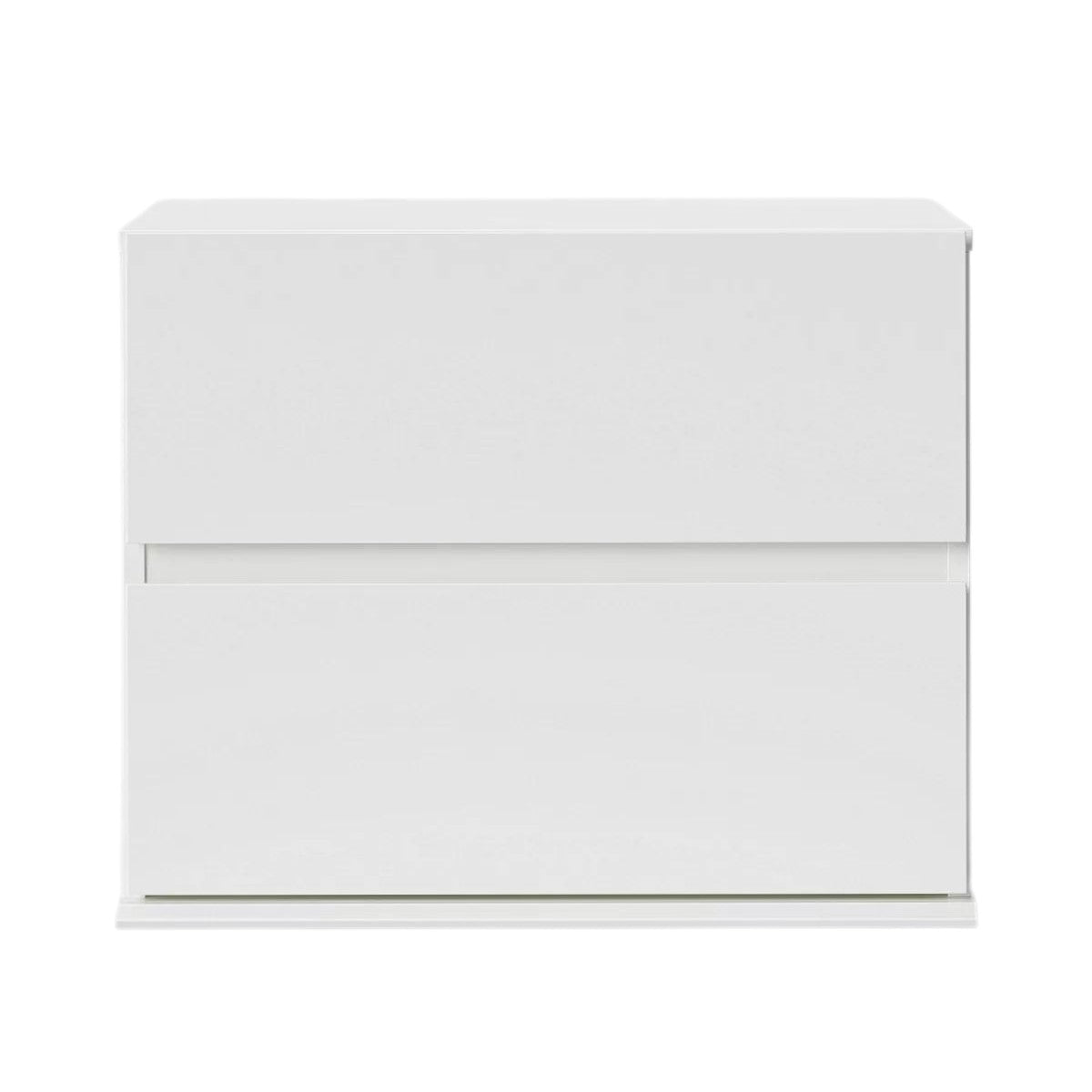 Minimalist white two-drawer modern bedside table with clean lines