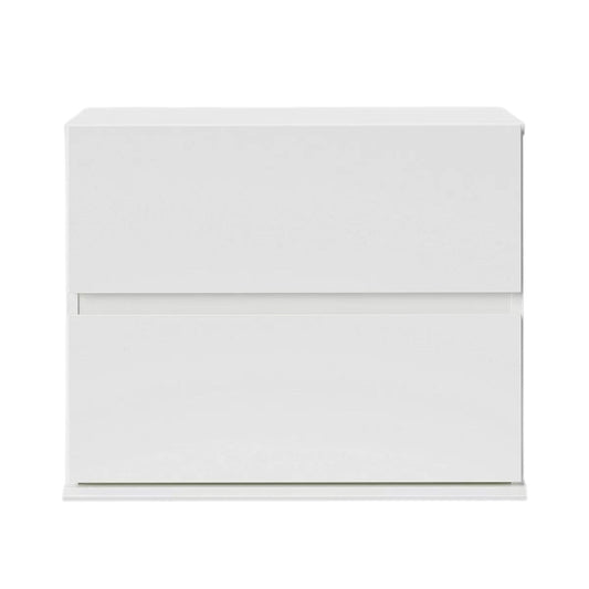 Minimalist white two-drawer modern bedside table with clean lines