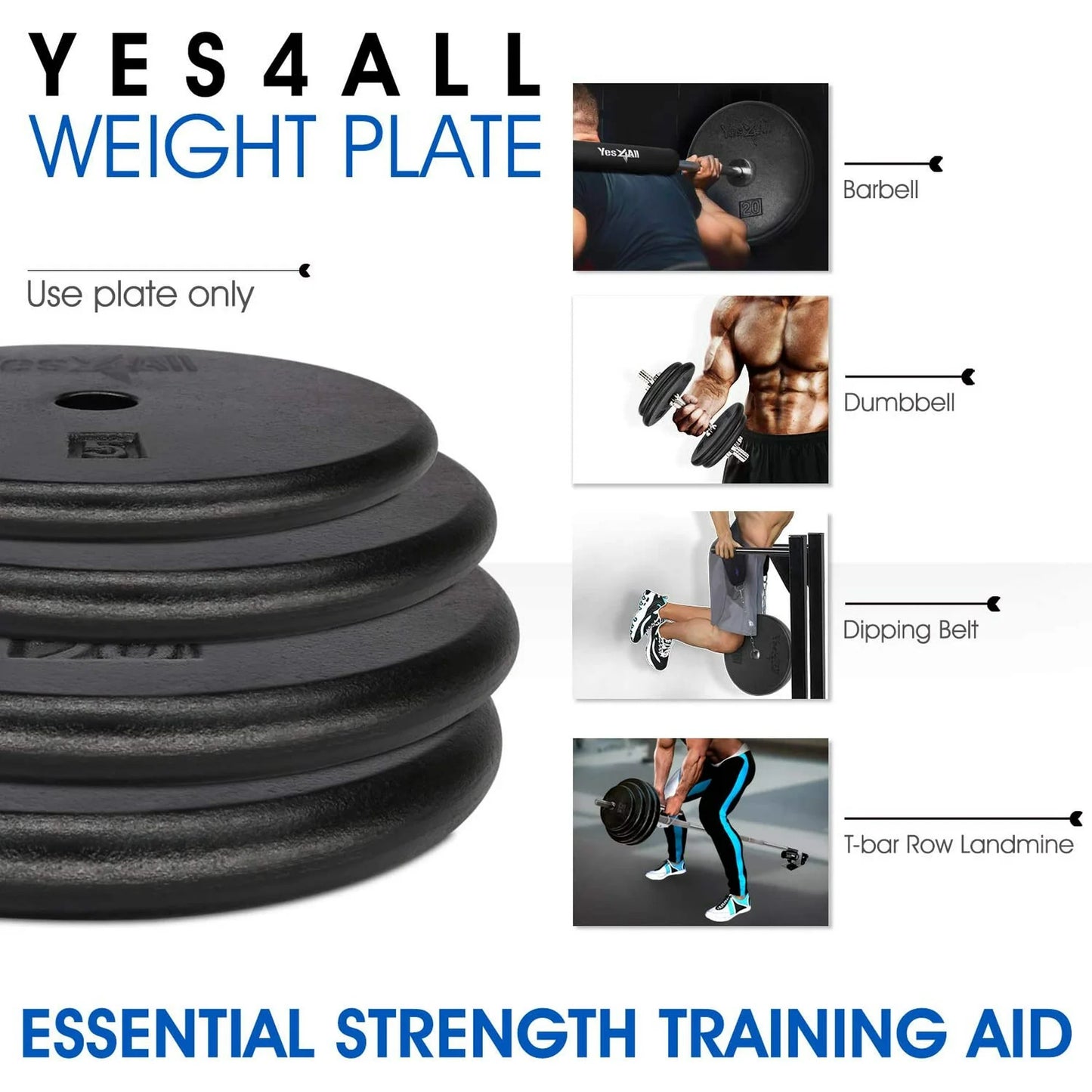 Yes4All 1-inch Cast Iron Weight Plates for Dumbbells â€“ Standard Weight Disc Plates (10 lbs, Single)