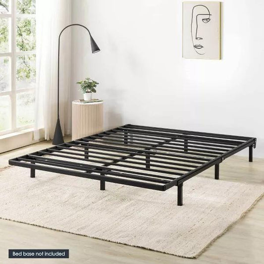 Best Price Mattress Queen 1.6 Metal Bunkie Board Mattress Support with Wood Slats, Bed Slat Replacement Black