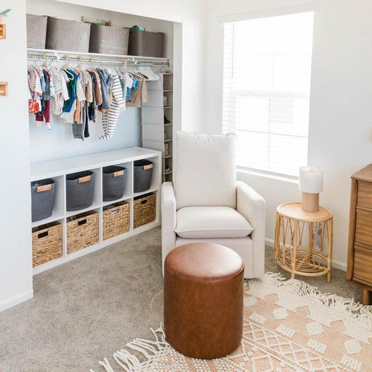 Bodrum Round Upholstered Ottoman Caramel Faux Leather - Threshold Padded, No Assembly Required