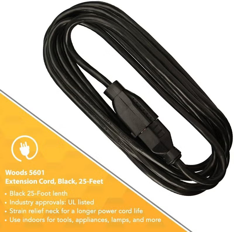 25ft Heavy Duty Office Extension Cord - Durable 3-Prong Power Cable (Black) - Yalz Store