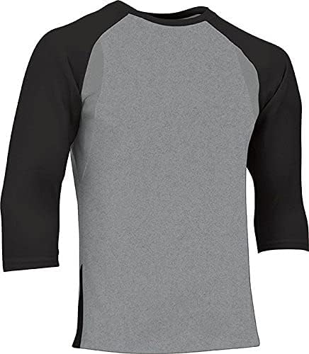 CHAMPRO Extra Innings 3/4 Sleeve Polyester Baseball Shirt, Youth X-Large, Grey, Black Sleeve