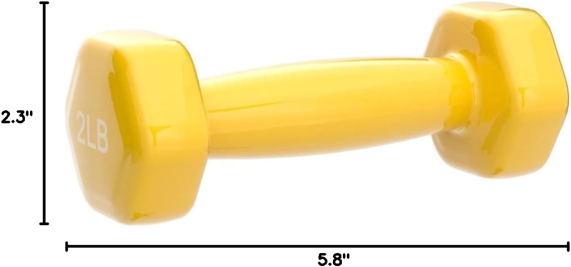 Amazon Basics Vinyl Coated Dumbbell Hand Weights, 2 Pounds, Pair, Yellow