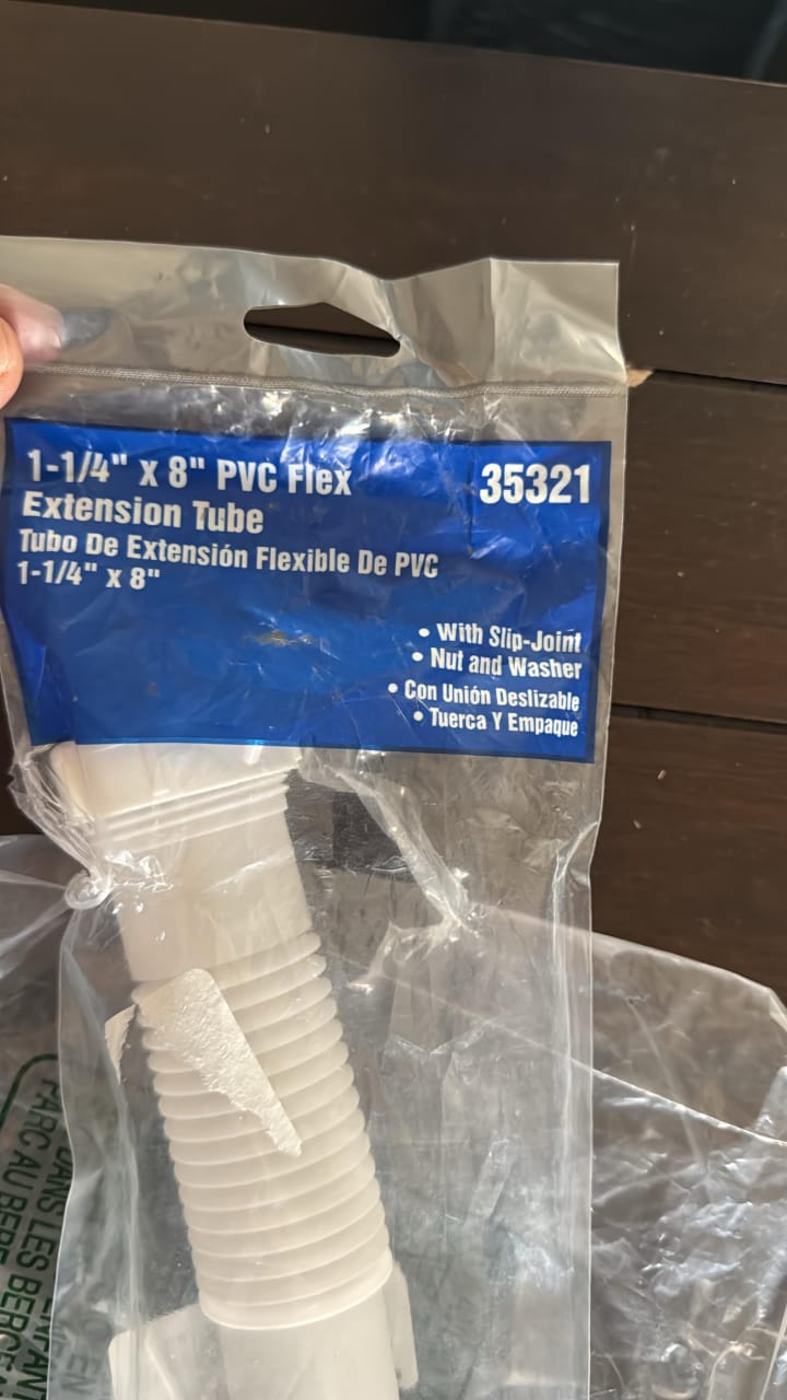 1-1/4" x 8" Flexible PVC Extension Tube with Slip-Joint, Nut, and Washer - White